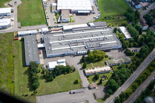Siemensstrasse industrial area with Hartmann & König Stromzuführungs AG and HeKa Fenster and in the district Neudorf in Graben-Neudorf in the state Baden-Wuerttemberg, Germany from above