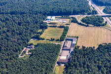 Aerial view of Initial reception facility at Schröcker Tor in the district Leopoldshafen in Eggenstein-Leopoldshafen in the state Baden-Wuerttemberg, Germany