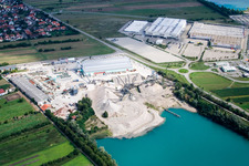 Site and tailings area of the gravel mining at a lake in the district Wiesental in Waghaeusel in the state Baden-Wurttemberg