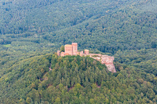 Trifels Castle in the district Bindersbach in Annweiler am Trifels in the state Rhineland-Palatinate, Germany from above