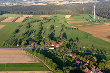 Aerial view of Grounds of the Golf course at of Golfclub Alpirsbach e.V. in Alpirsbach in the state Baden-Wurttemberg, Germany