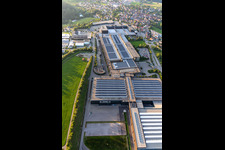 Oblique view of Building and production halls on the premises of ARBURG GmbH + Co KG in Lossburg in the state Baden-Wuerttemberg, Germany