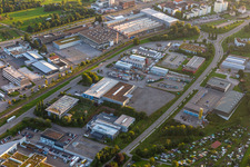 Aerial view of Robert-Bürkle-Straße industrial area in Freudenstadt in the state Baden-Wuerttemberg, Germany