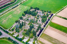Aerial view of Cemetery in Neulußheim in the state Baden-Wuerttemberg, Germany