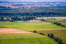 Aerial view of Airfield festival at Herrenteich airfield in Hockenheim in the state Baden-Wuerttemberg, Germany