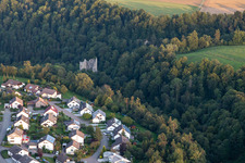 Aerial view of Castle ruins Herrenzimmern in the district Herrenzimmern in Bösingen in the state Baden-Wuerttemberg, Germany