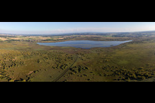 Aerial view of Riparian areas on the lake area of Federsee in Bad Buchau in the state Baden-Wuerttemberg, Germany