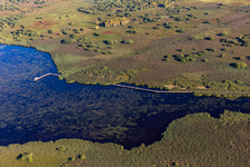 Riparian areas on the lake area of Federsee in Bad Buchau in the state Baden-Wuerttemberg, Germany from above