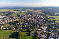 City view from the downtown area with the outskirts with adjacent agricultural fields in Bad Schussenried in the state Baden-Wuerttemberg, Germany
