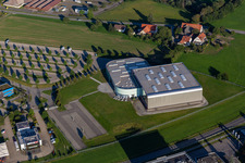 Aerial view of Erwin Hymer Museum in the district Hopfenweiler in Bad Waldsee in the state Baden-Wuerttemberg, Germany
