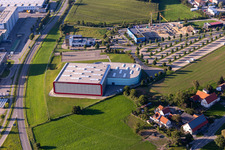 Aerial photograpy of Erwin Hymer Museum in the district Hopfenweiler in Bad Waldsee in the state Baden-Wuerttemberg, Germany