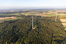 Aerial photograpy of Wind farm Bad Saulgau in the district Braunenweiler in Bad Saulgau in the state Baden-Wuerttemberg, Germany