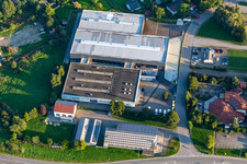 Industrial estate and company settlement with Colour-Line Oberflaechenveredelungsgesellschaft mbH and DecoCompany Der Heimtex-Fachmarkt in Bad Saulgau in the state Baden-Wuerttemberg, Germany