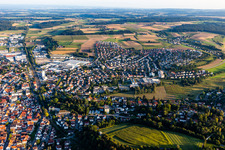Urban area with outskirts and inner city area on the edge of agricultural fields and arable land in Bad Saulgau in the state Baden-Wuerttemberg, Germany