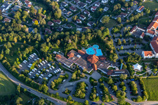 Aerial view of Building of the Spa and Event house und SPA-park with Sonnenhof-Therme Bad Saulgau and Klinik an der schoenen Moos in Bad Saulgau in the state Baden-Wuerttemberg, Germany