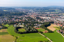 City view from the north with RWU Hochschule Ravensburg-Weingarten University of Applied Sciences and PH Weingarten in Weingarten bei Ravensburg in the state Baden-Wuerttemberg, Germany