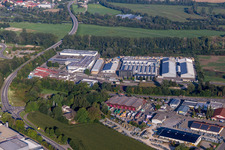 Aerial view of Building and production halls on the premises of Linzmeier Bauelemente GmbH and FEINGUSS BLANK GmbH in Riedlingen in the state Baden-Wuerttemberg, Germany