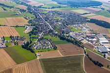 View of the town from the northwest with the new development area Johann-von-Götz-Straße in Langenenslingen in the state Baden-Wuerttemberg, Germany