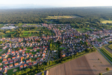 Aerial view of Parish Church of St. Leo in the district Schaidt in Wörth am Rhein in the state Rhineland-Palatinate, Germany