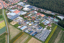 Aerial view of Gereutäcker industrial area in Hatzenbühl in the state Rhineland-Palatinate, Germany