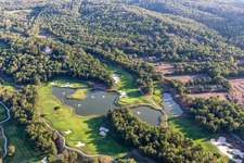 Aerial view of Grounds of the Golf course at of Ressort Terre Blanche in Tourrettes in Provence-Alpes-Cote d'Azur, France