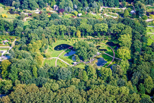 Aerial view of Building and castle park systems of water castle Kasteeltuinen Arcen in Arcen in Limburg, Netherlands