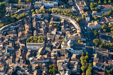 Aerial photograpy of Old Town area and city center in Saint-Remy-de-Provence in Provence-Alpes-Cote d'Azur, France