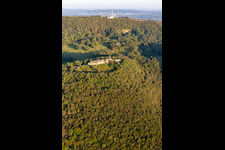 Oblique view of Castle fort in ruins of Montfaucon in Montfaucon in the state Doubles, France