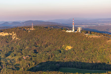 Aerial view of Belvédère de Montfaucon with transmission tower TéléDiffusion De TDF and relay radio ERDF in Montfaucon in the state Doubles, France