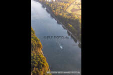 Sports boat on the Rhine in Hördt in the state Rhineland-Palatinate, Germany