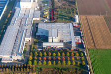 Oblique view of Warehouses and forwarding building of Tricor Packaging & Logistics AG in Offenbach an der Queich in the state Rhineland-Palatinate, Germany
