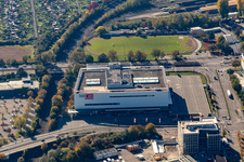 Aerial view of Building of the store - furniture market XXL Lutz, MANN Management GmbH in the district Rintheim in Karlsruhe in the state Baden-Wuerttemberg, Germany