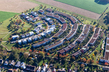 District Hohenwettersbach in Karlsruhe in the state Baden-Wuerttemberg, Germany seen from a drone