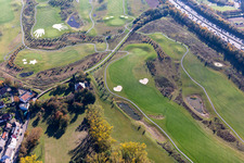 Oblique view of Grounds of the Golf course at Golfpark Karlsruhe GOLF absolute in Karlsruhe in the state Baden-Wuerttemberg, Germany