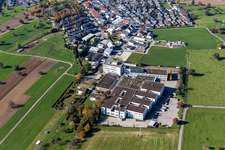 Aerial view of Company grounds and facilities of Polytec GmbH in Waldbronn in the state Baden-Wuerttemberg, Germany