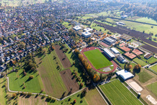 Stadium in the SONOTRONIC Sportpark SV 1899 Langensteinbach, Gymnasium Karlsbad, Community School Karlsbad-Waldbronn in the district Langensteinbach in Karlsbad in the state Baden-Wuerttemberg, Germany