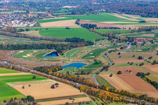 Grounds of the Golf course at Golfpark Karlsruhe GOLF absolute in Karlsruhe in the state Baden-Wuerttemberg, Germany from the plane