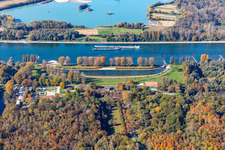 Aerial photograpy of Rhine beach resort Rappenwört in the district Daxlanden in Karlsruhe in the state Baden-Wuerttemberg, Germany