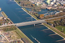 River - bridges construction crossing the Rhine river near Maxau in the district Knielingen in Karlsruhe in the state Baden-Wurttemberg, Germany