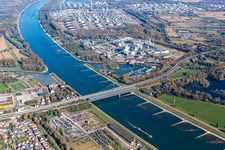 Rhine bridges in front of the Maxau paper factory in the district Knielingen in Karlsruhe in the state Baden-Wuerttemberg, Germany