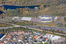 Aerial view of Maximilian Center in the district Maximiliansau in Wörth am Rhein in the state Rhineland-Palatinate, Germany