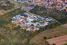Aerial view of Mittelwegring commercial area in Jockgrim in the state Rhineland-Palatinate, Germany