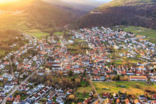 Aerial view of View of the town in the evening in Klingenmünster in the state Rhineland-Palatinate, Germany