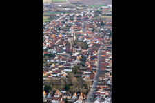 Aerial view of Main Street Dannstadt in the district Dannstadt in Dannstadt-Schauernheim in the state Rhineland-Palatinate, Germany