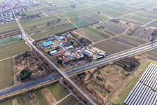 Bird's eye view of In der Nauroth commercial area in Ellerstadt in the state Rhineland-Palatinate, Germany