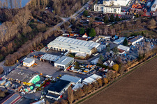 Aerial view of Industrial road with industrial area at Silbersee in the district Roxheim in Bobenheim-Roxheim in the state Rhineland-Palatinate, Germany