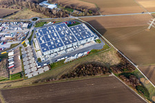 Oblique view of Lekkerland Logistics Center Mannheim in the district Roxheim in Bobenheim-Roxheim in the state Rhineland-Palatinate, Germany