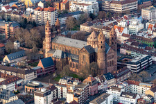 Aerial view of St. Peter's Cathedral in Worms in the state Rhineland-Palatinate, Germany