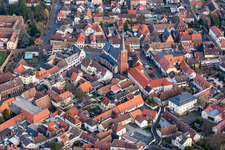 Aerial view of Parish Church of St. Urlrich in Deidesheim in the state Rhineland-Palatinate, Germany