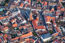 Aerial photograpy of Parish Church of St. Urlrich in Deidesheim in the state Rhineland-Palatinate, Germany